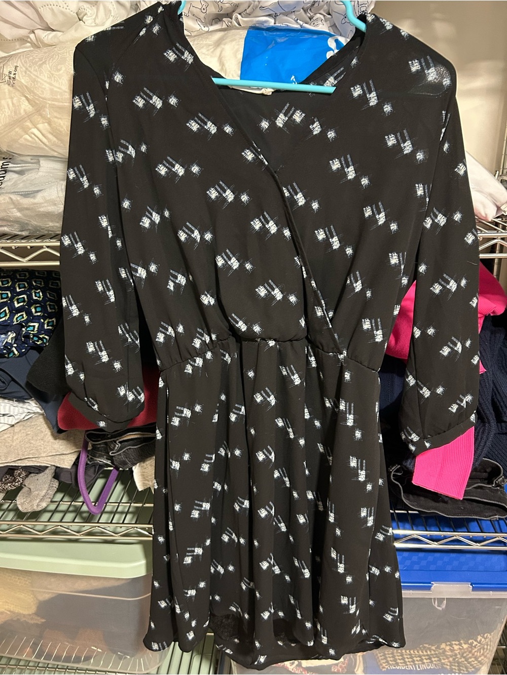 Lush Black Printed Wrap Mini Dress